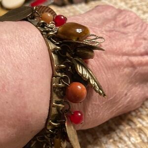 Brass ,  beads and leaves Charm Bracelet